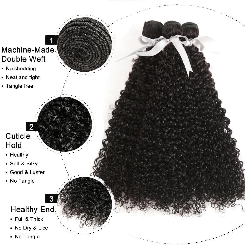 Malaysian kinky Curly Hair 4 Bundles with Closure PrePlucked Hairline Human Hair Extensions with 4x4 Lace Closure