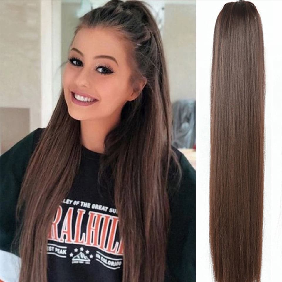 #4 Brown Straight Drawstring Ponytail Extensions Human Hair