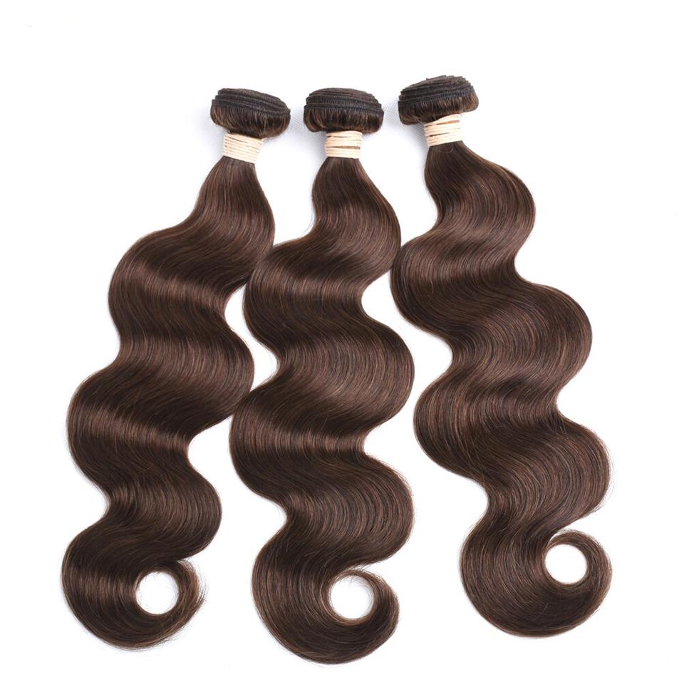 lumiere #4 Brown Body Wave 4 Bundles With 13x4 Lace Frontal Pre Colored Ear To Ear