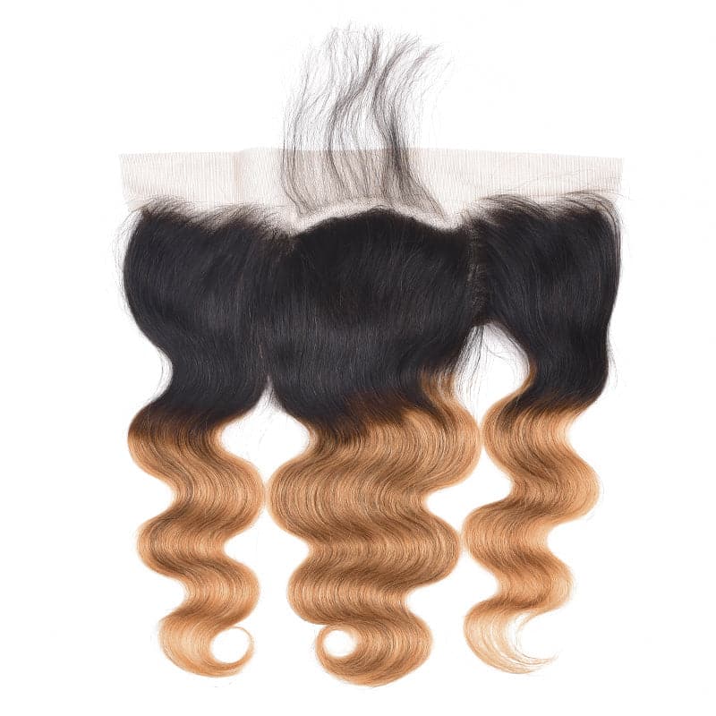 lumiere 1B/27 Ombre Body Wave 3 Bundles With 13x4 Lace Frontal Pre Colored Ear To Ear