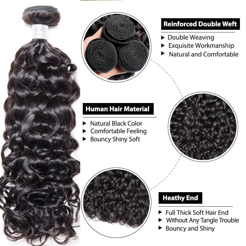 Peruvian Water Wave 4 Bundles With 4x4 Closure 8-40Inch Natural Wave Hair Extension Remy Human Hair