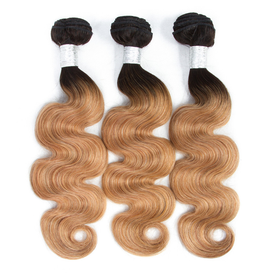 lumiere 1B/27 Ombre Body Wave 3 Bundles With 13x4 Lace Frontal Pre Colored Ear To Ear