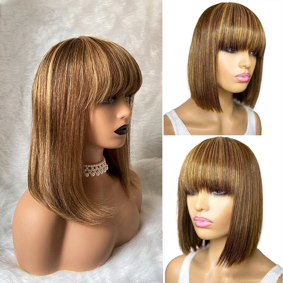 P4/27 Highlight Straight Bob Full Machine Made Wigs None Lace For Women