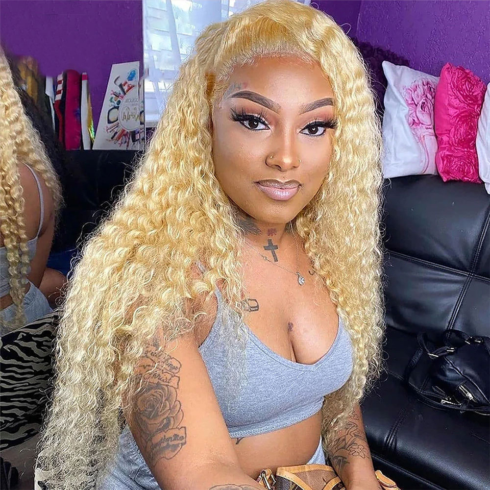 613 Honey Blonde Water Wave 13x4 HD Lace Frontal Wig Human Hair For Black Women