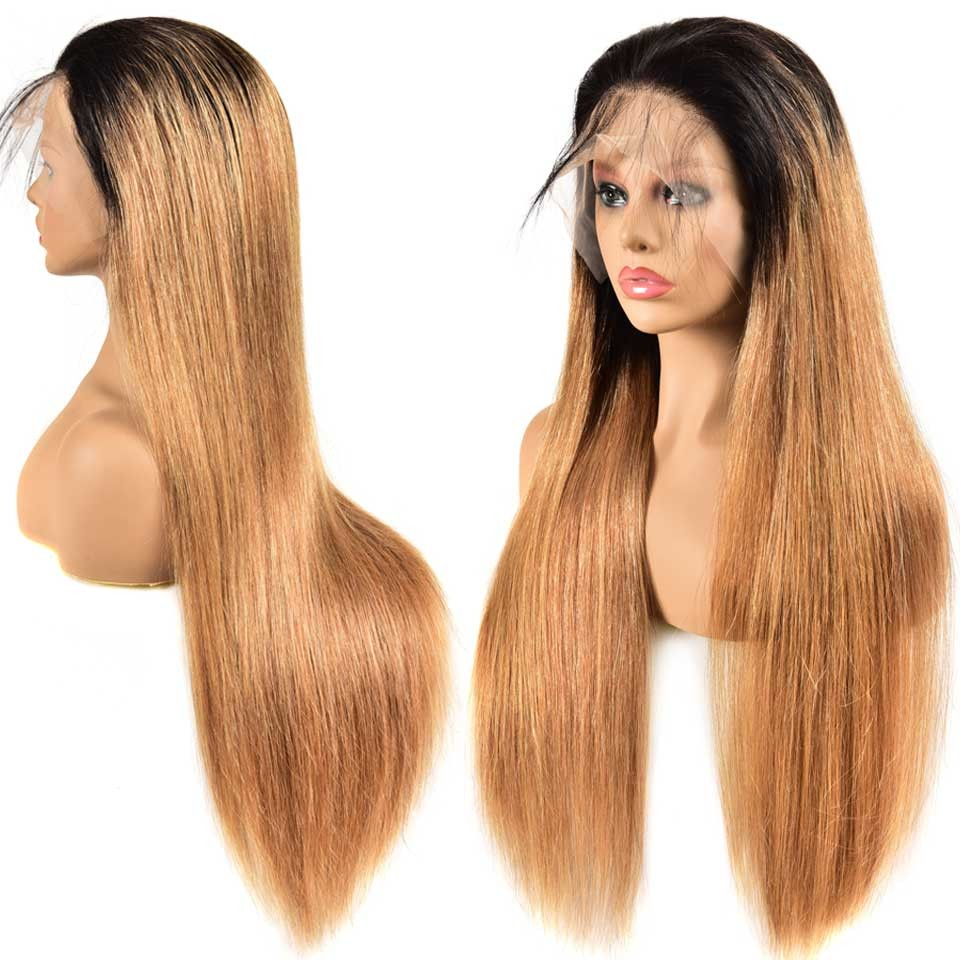 Lumiere 1B/27 Ombre Straight Lace Frontal/Closure wigs virgin human hair with baby hair