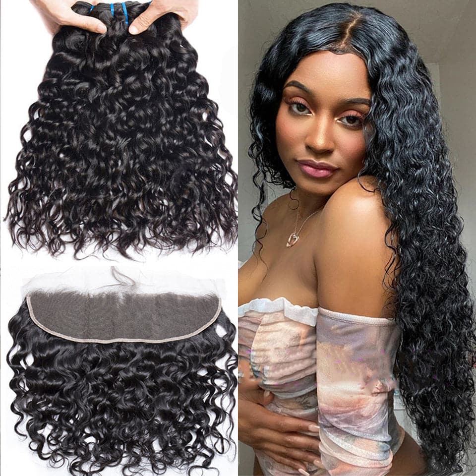 lumiere Malaysian Water Wave 3 Bundles with 13X4 Lace Frontal Virgin Human Hair Extension