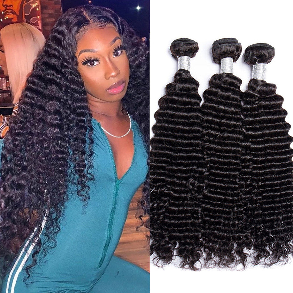 lumiere Hair Indian Deep Wave Virgin Hair 3 Bundles Human Hair Extension 8-40 inches