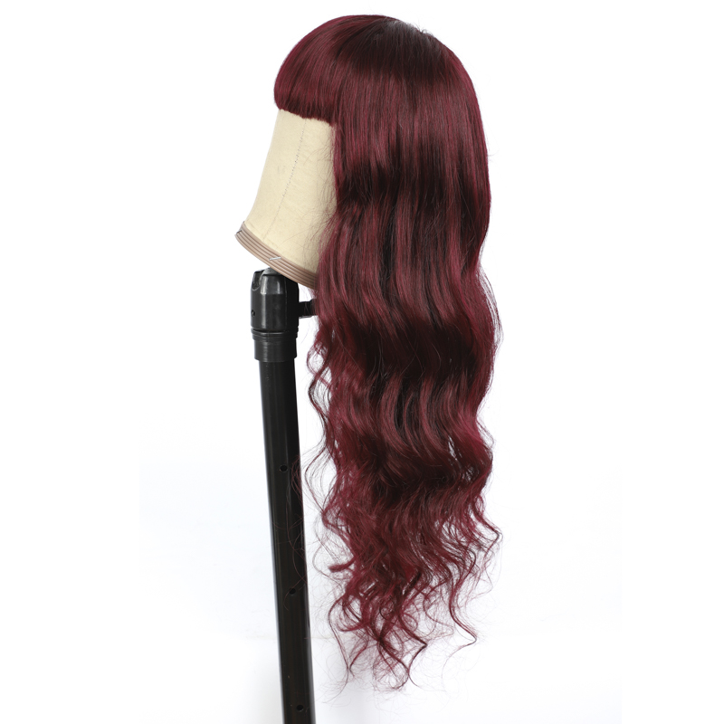 99J Body Wave Full Machine Made None Lace Front Wigs With Bangs