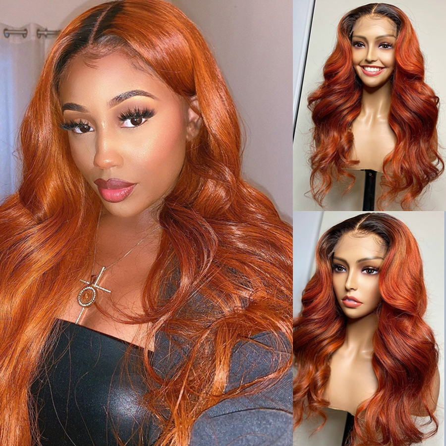 Lumiere 1B/350 Ombre Body Wave 4x4/5x5/13x4 Lace Closure/Frontal 150%/180% Density Wigs For Women Pre Plucked