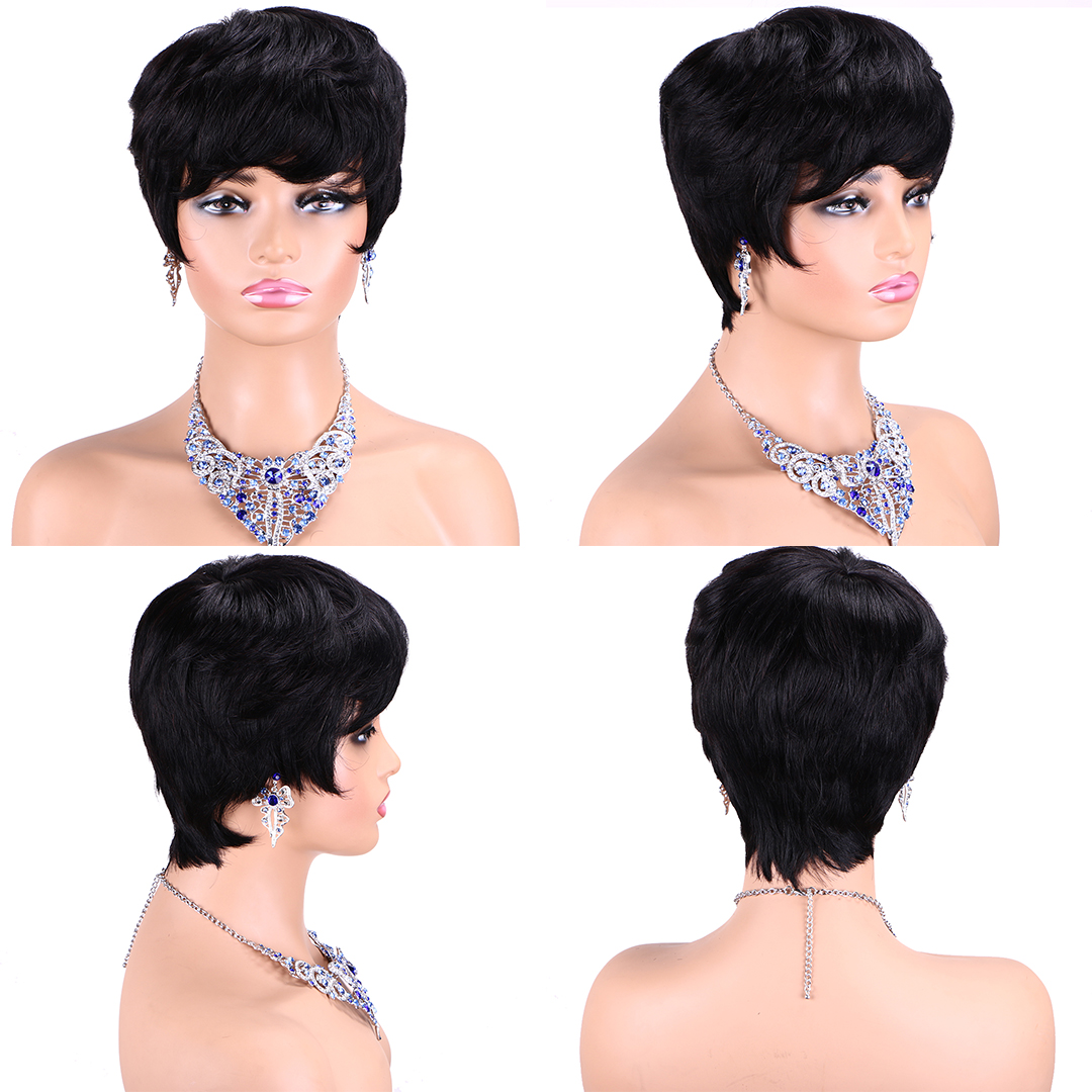 Short Human Hair Wigs Pixie Cut Straight Remy Brazilian Hair Machine Made No Lace Wig