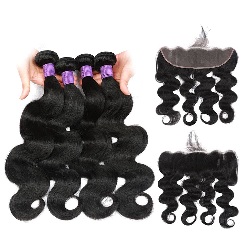 (B1) Body Wave 4 Bundles With 13x4 Lace Frontal Brazilian Human Hair