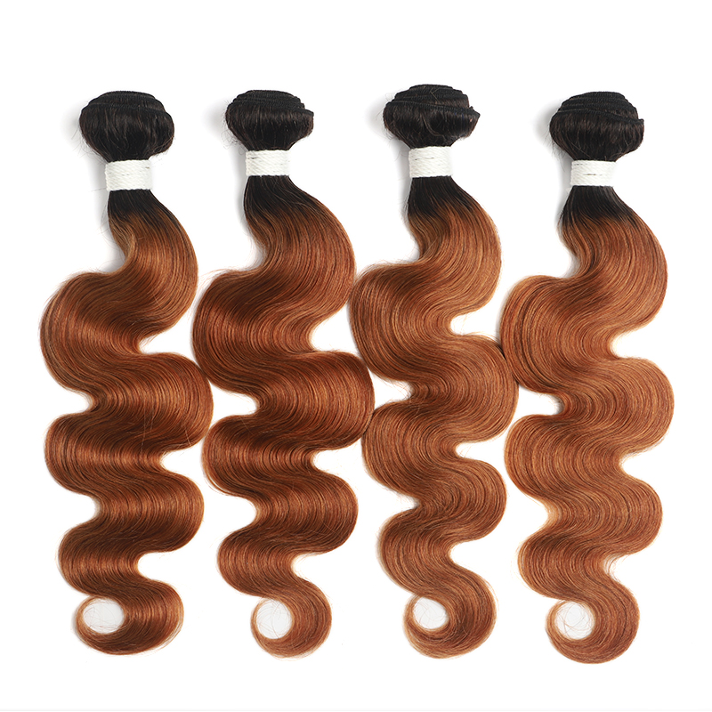 lumiere 1B/30 Ombre Body Wave 4 Bundles With 4x4 Lace Closure Pre Colored human hair