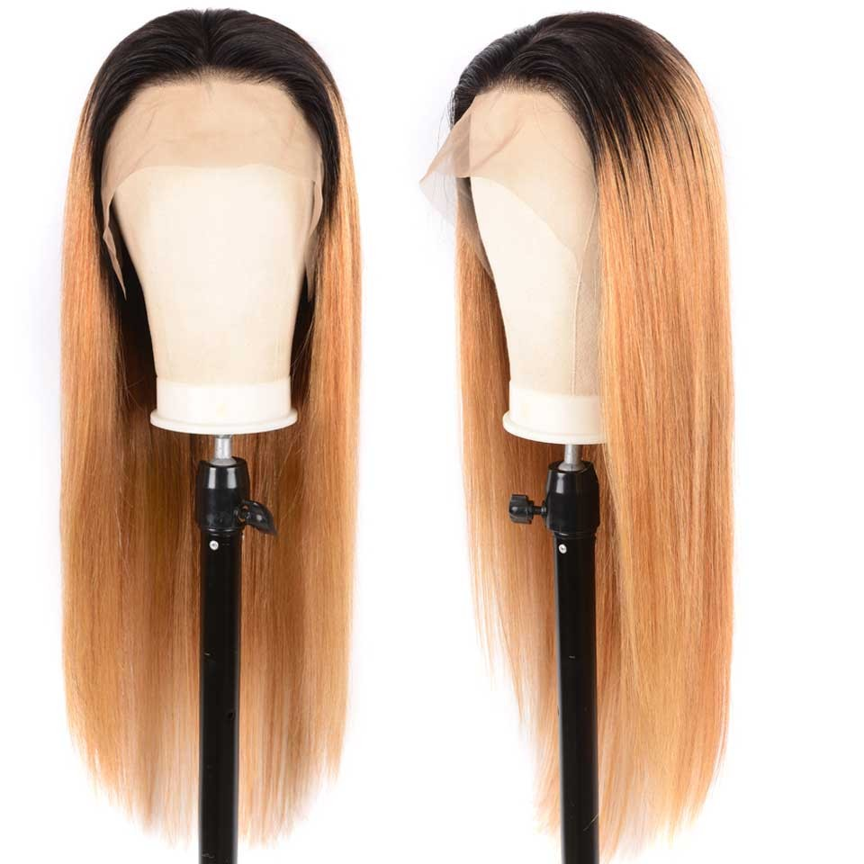 Lumiere 1B/27 Ombre Straight Lace Frontal/Closure wigs virgin human hair with baby hair