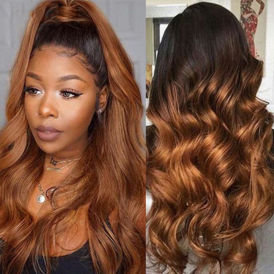 lumiere 1B/30 Ombre Body Wave 4 Bundles With 13x4 Lace Frontal Pre Colored Ear To Ear