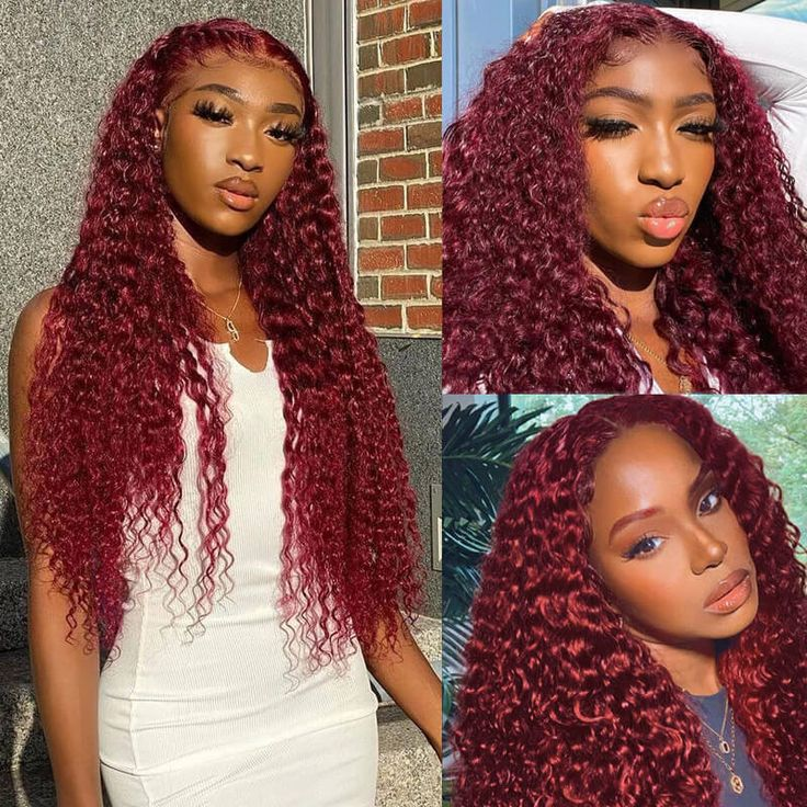 Lumiere Hair #99J Kinky Curly 13x4 Lace Closure/Frontal Wigs For Women Pre Plucked