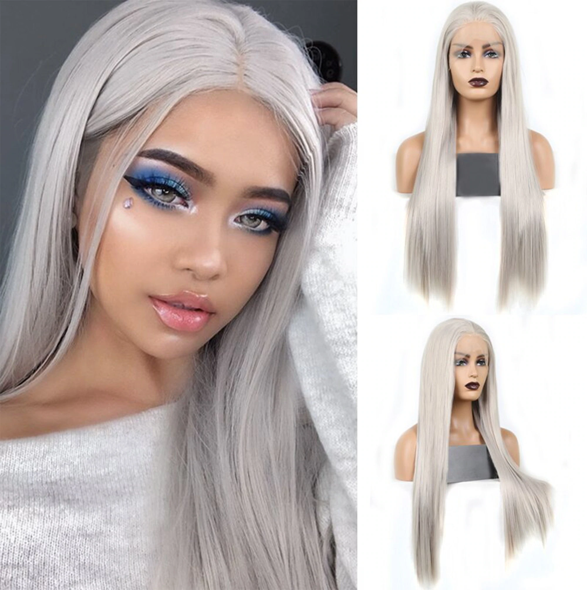 Grey Silver Straight HD Transparent Lace Frontal / Closure Virgin Human Hair Wig