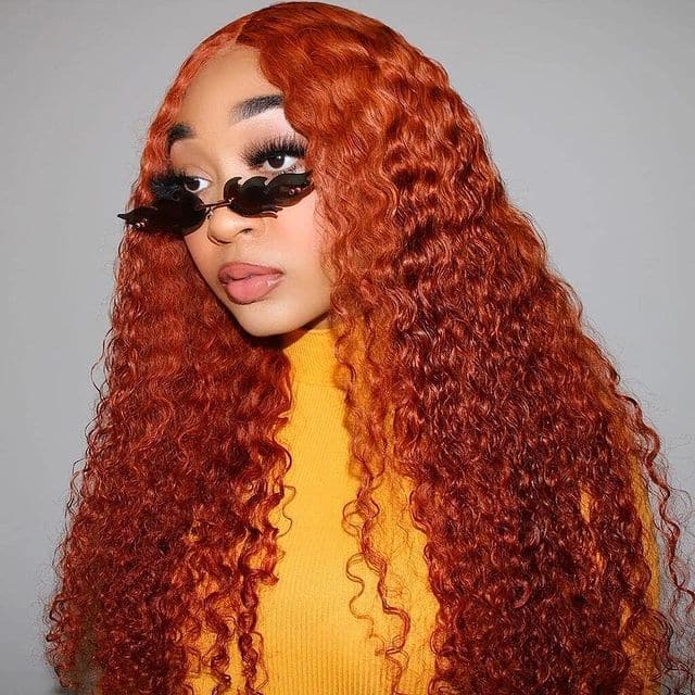 #350 Ginger Colored Deep Wave HD Lace Frontal Human Hair Wigs For Black Women