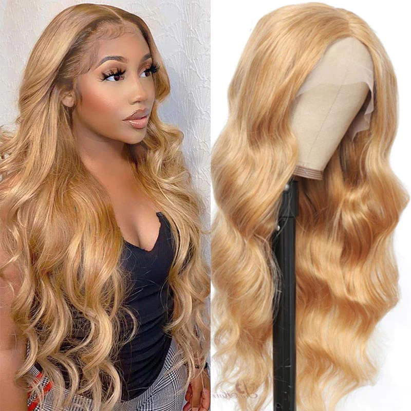 #27 Honey Blonde Body Wave Frontal/Closure Lace Frontal Human Hair Wig