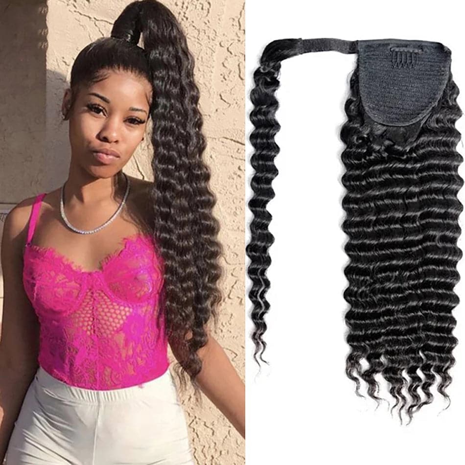 Deep Wave Wrap Around Ponytail Brazilian 10A Human Hair