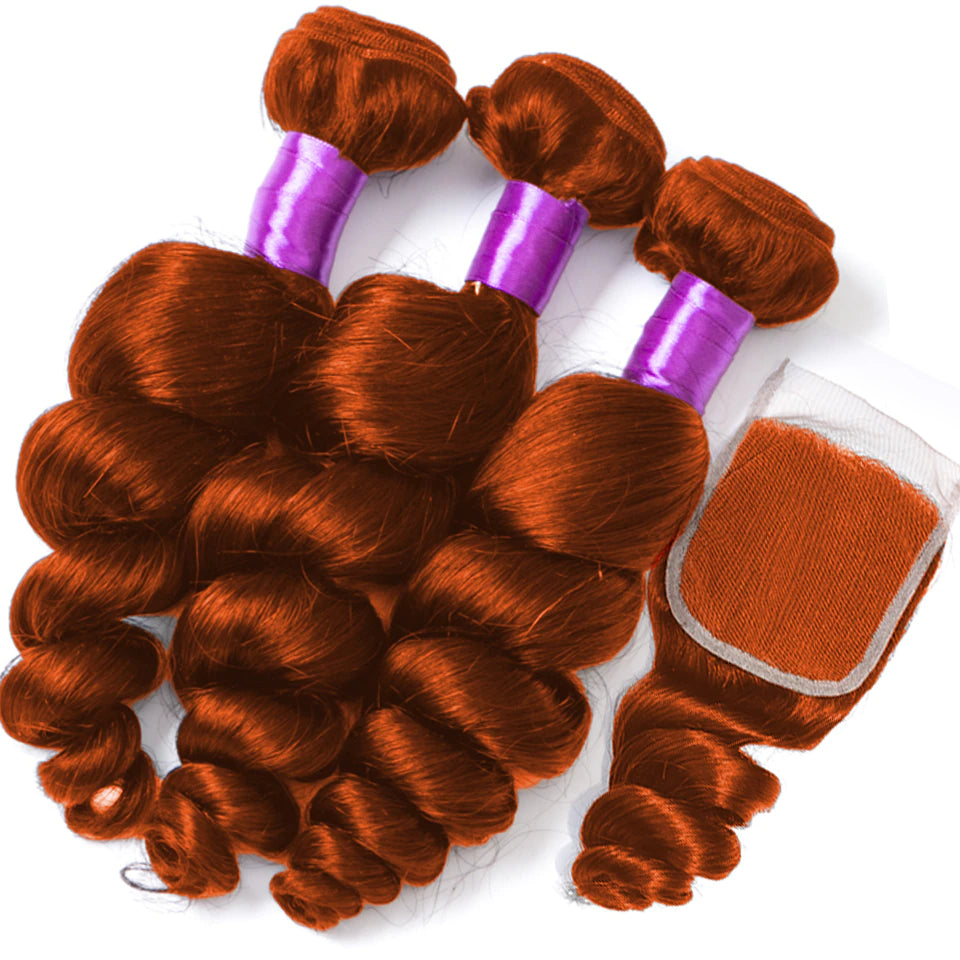 #350 Ginger Color Loose Wave 3 Bundles With 4x4 Lace Closure