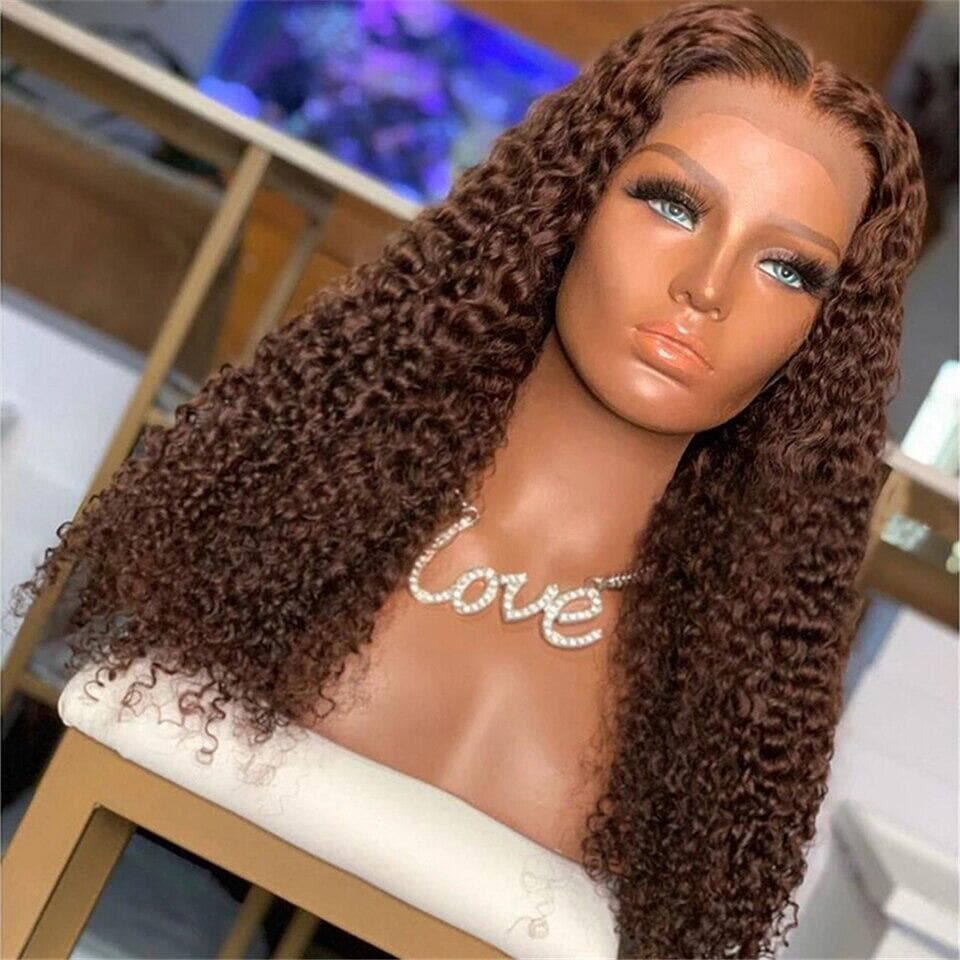 Perfect Chocolate Brown Kinky Curly Transparent Lace Wig For Black Women