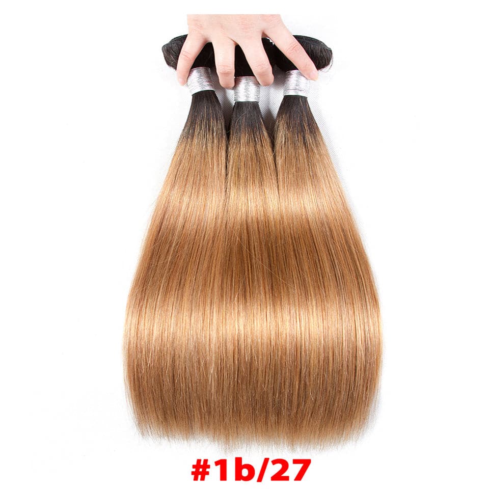 Lumiere hair Ombre 1B/27 Straight Hair 3 Bundles With Closure 4x4 pre-Colored 100% virgin human hair