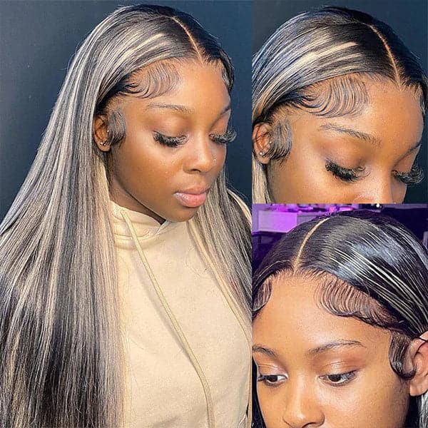 Salt And Pepper Black & Grey Highlight Straight 13x4/4x4 HD Lace Frontal Wig