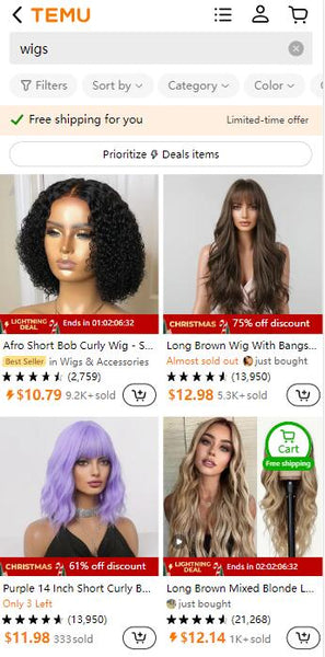 Trending types of Temu’s wigs