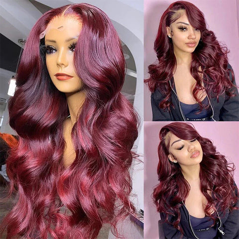 burgundy body wave wig