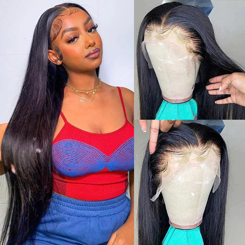 natural black straight lace front wig