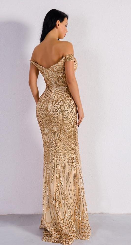 Sequin Off Shoulder Evening Mermaid Gown Shimmer Floor Dress