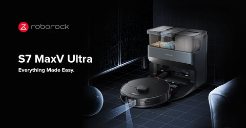 Vue avant du produit de l'aspirateur Roborock (noir S7 MaxV Ultra)