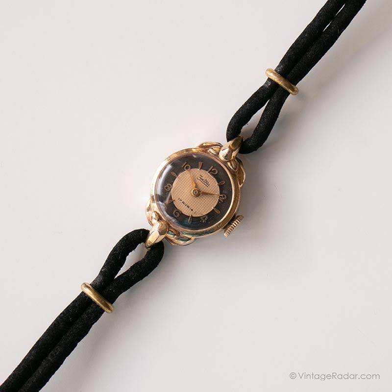 Art Deco Zentra Mechanical Watch | Tiny Gold-Plated Watch for Ladies