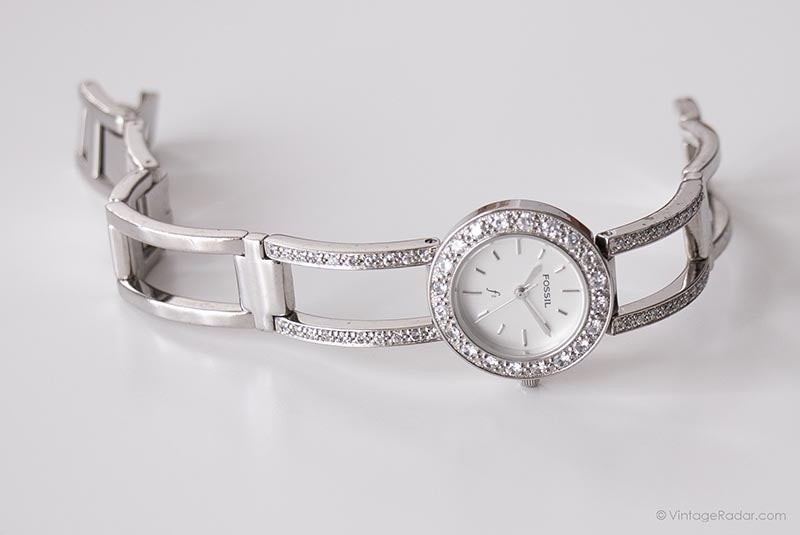 Vintage Fossil Dress Watch for Ladies | Elegant Crystal Wristwatch