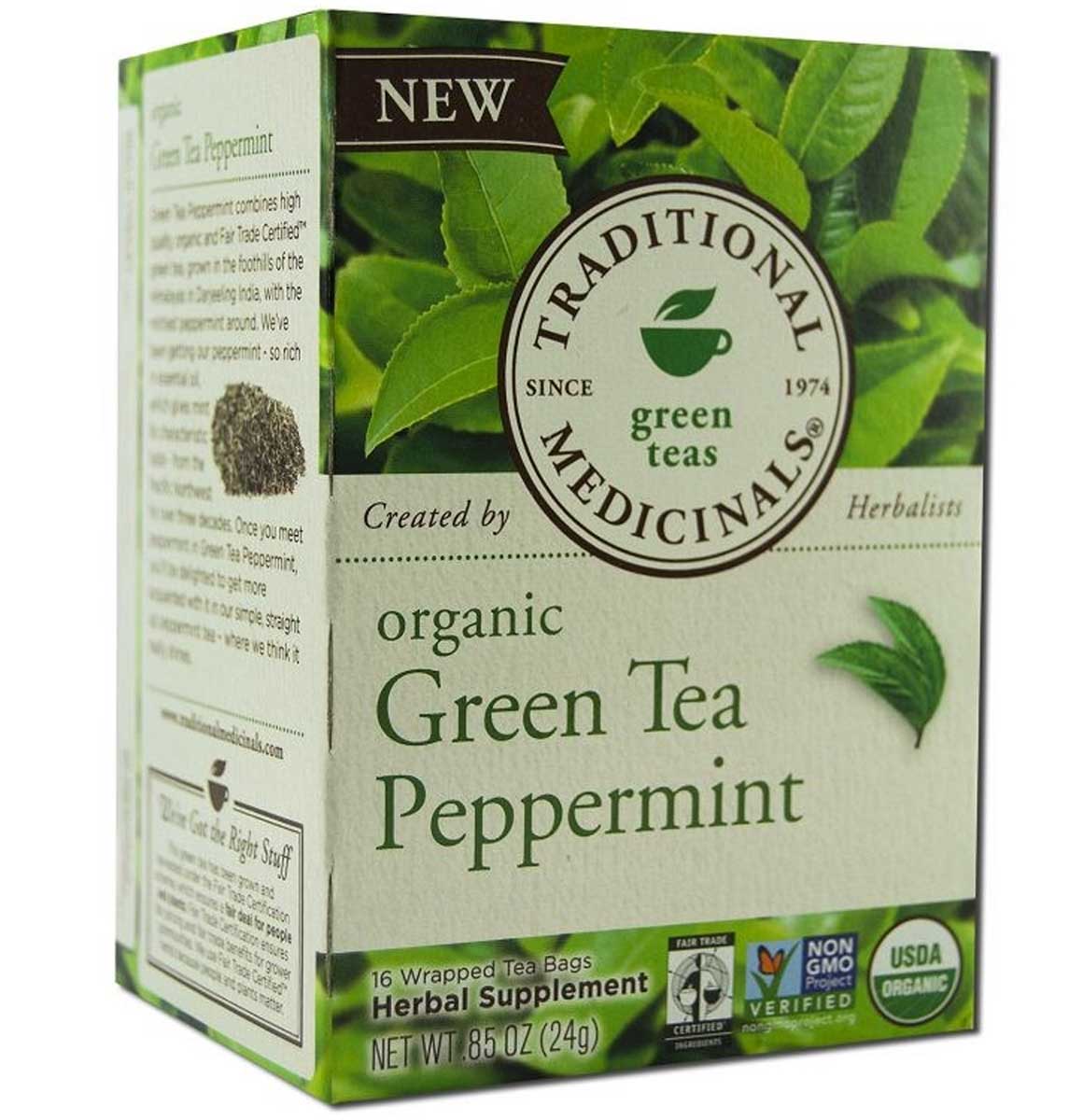 Traditional Medicinals Green Tea Peppermint Green Tea Organic, 16 CT