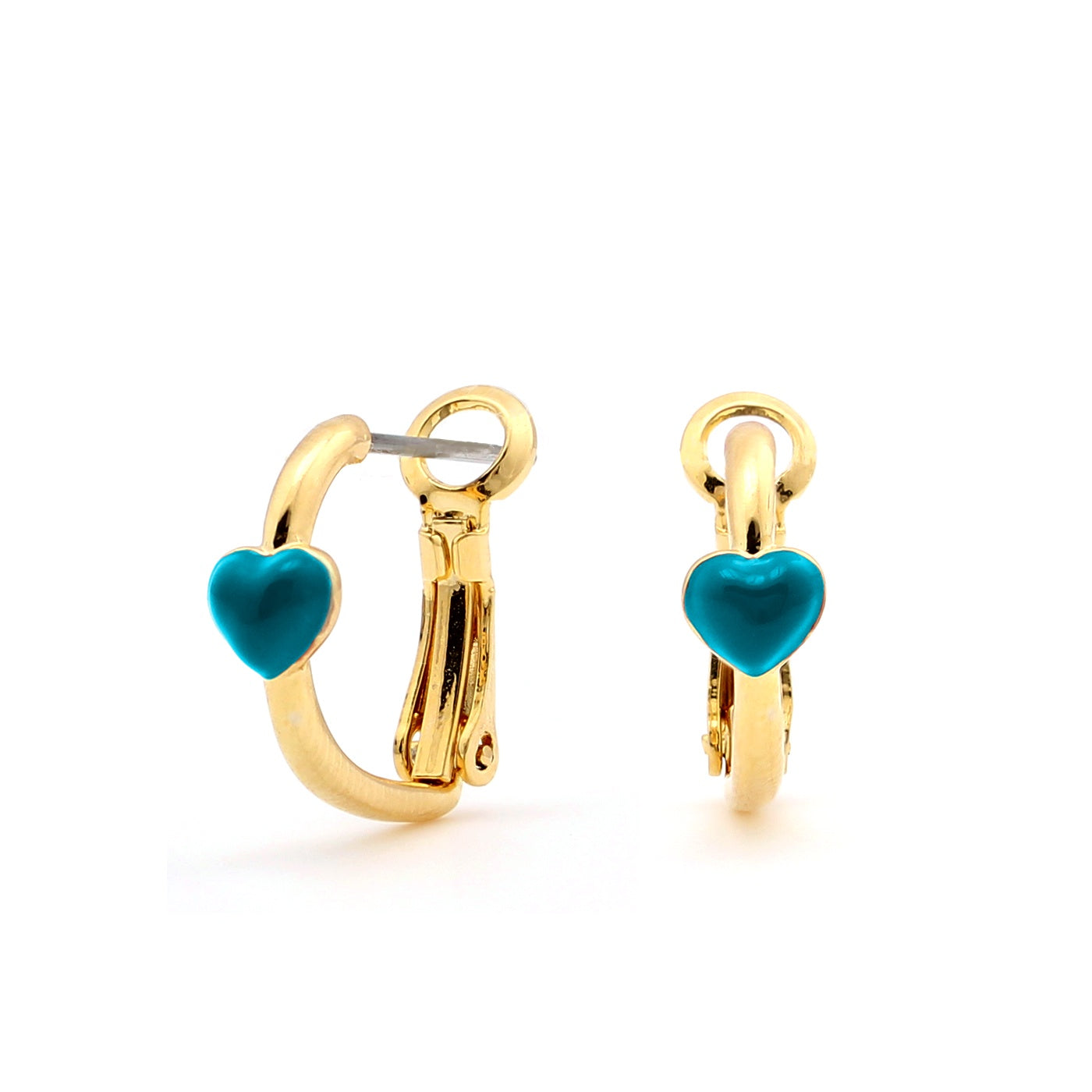 Enamel Turquoise Heart Small Huggie Earrings
