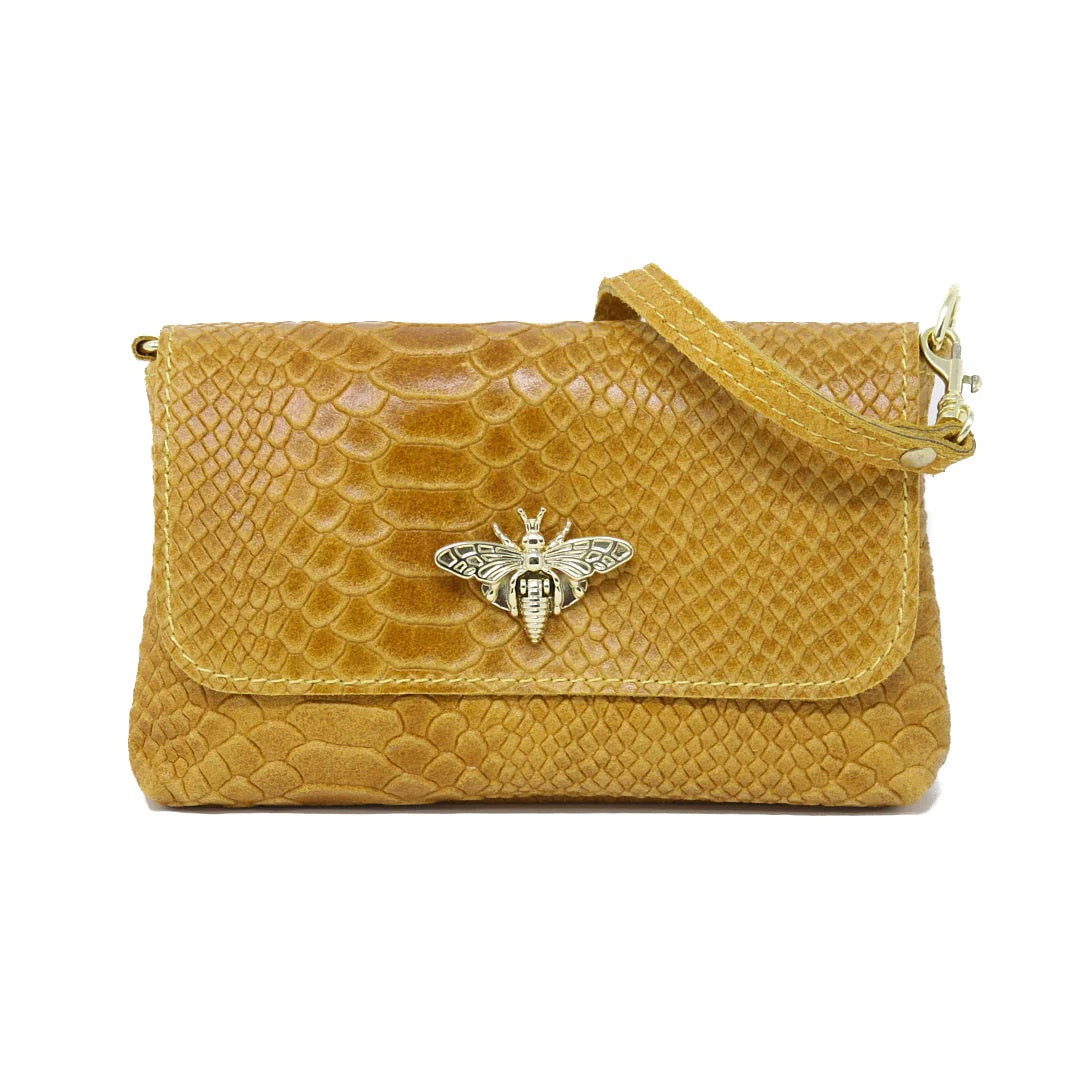 Snake Leather Butterfly Crossbody in Camel