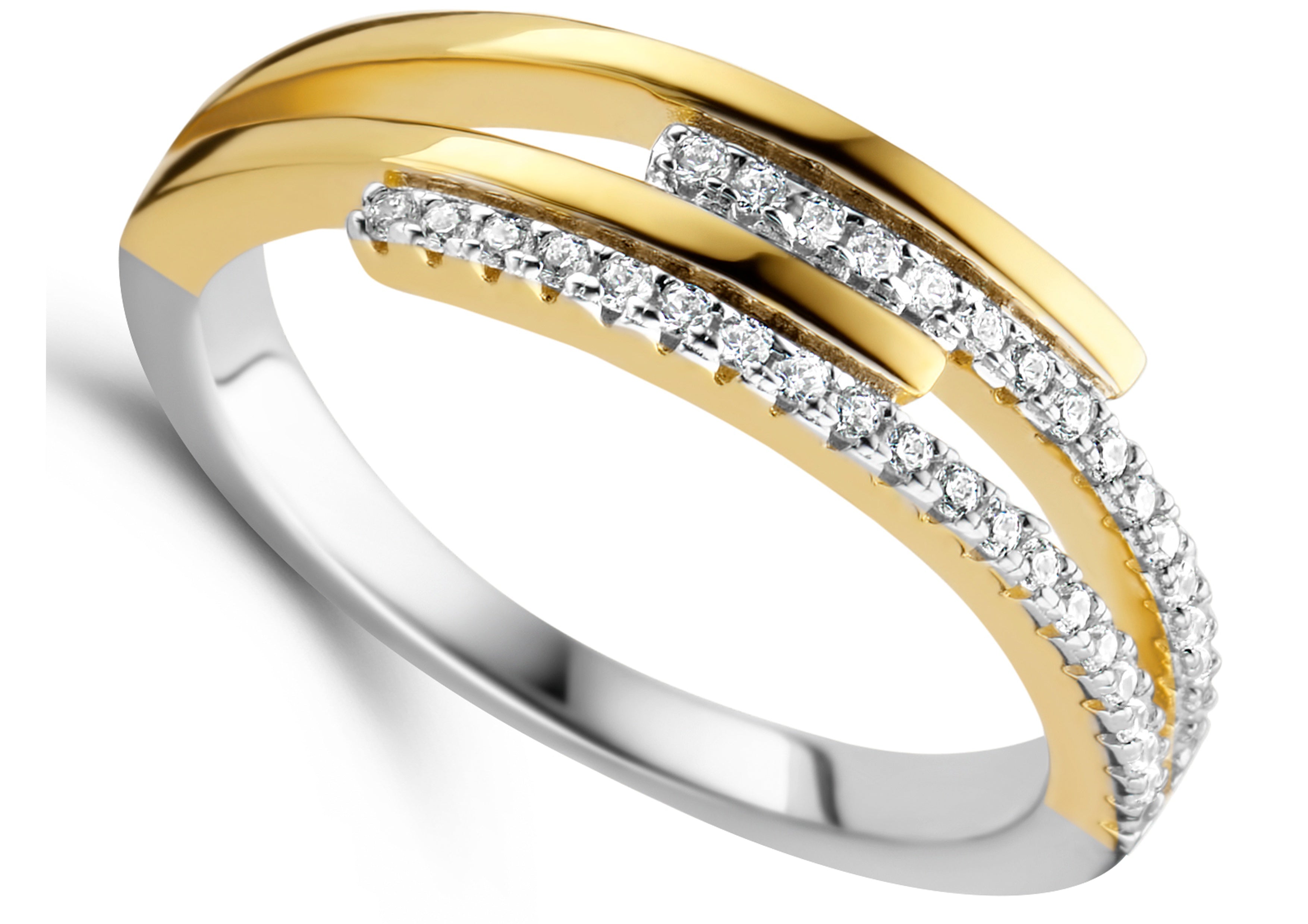 Polished & CZ Linear Design Ring in Yellow Gold