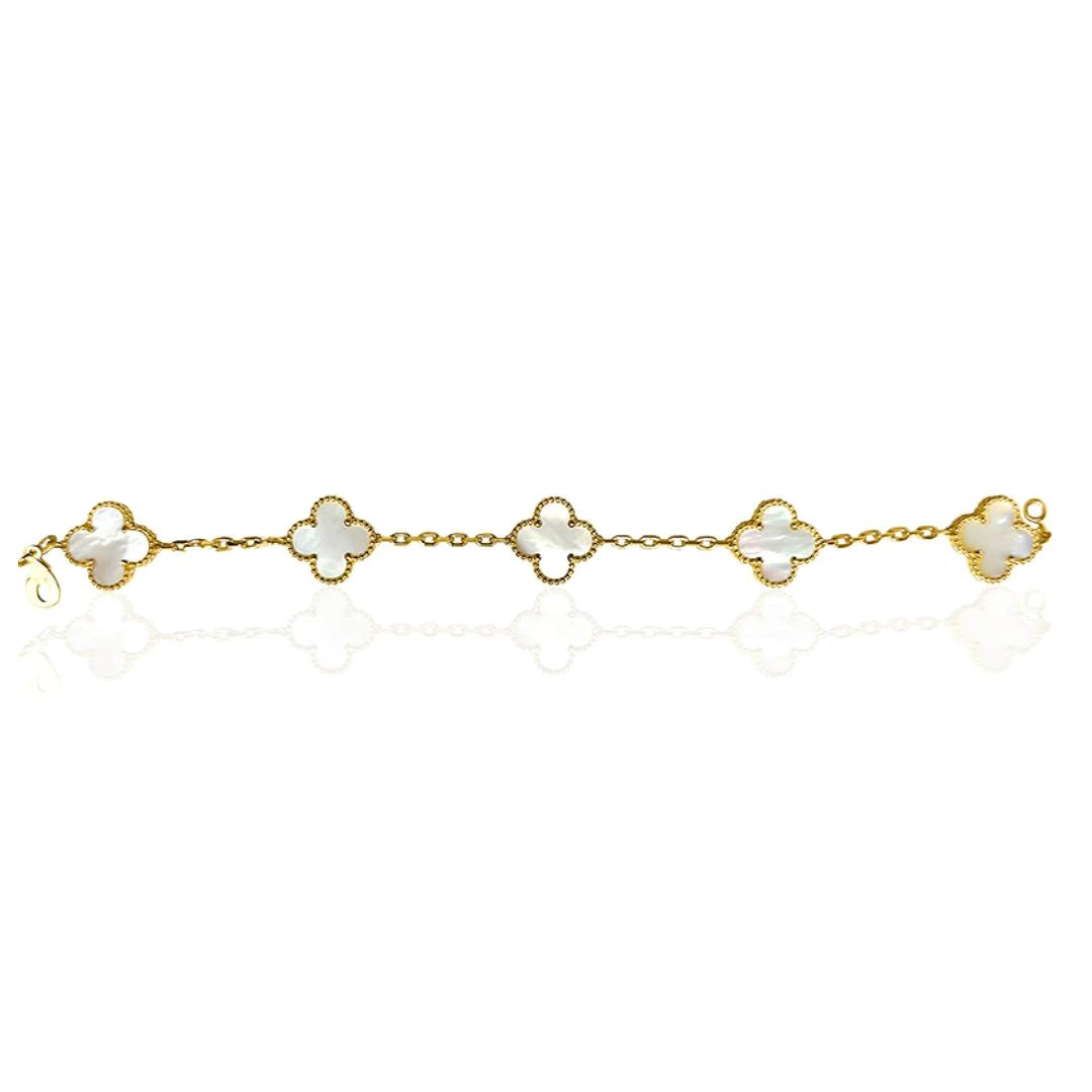 Five  Mother of Pearl Clover Bracelet in Yellow Gold