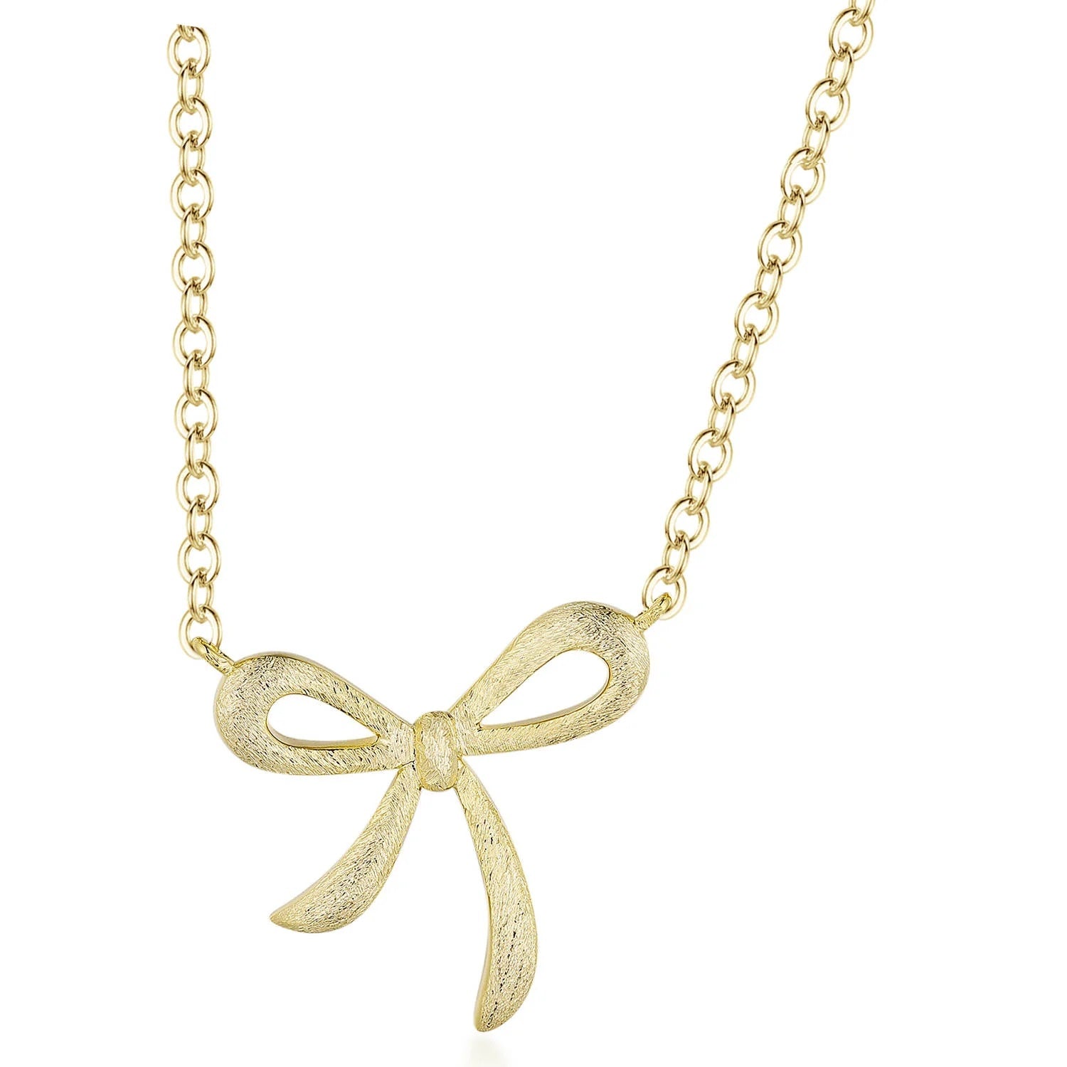 Sweet Small Brushed Bow Pendant Necklace in Yellow Gold