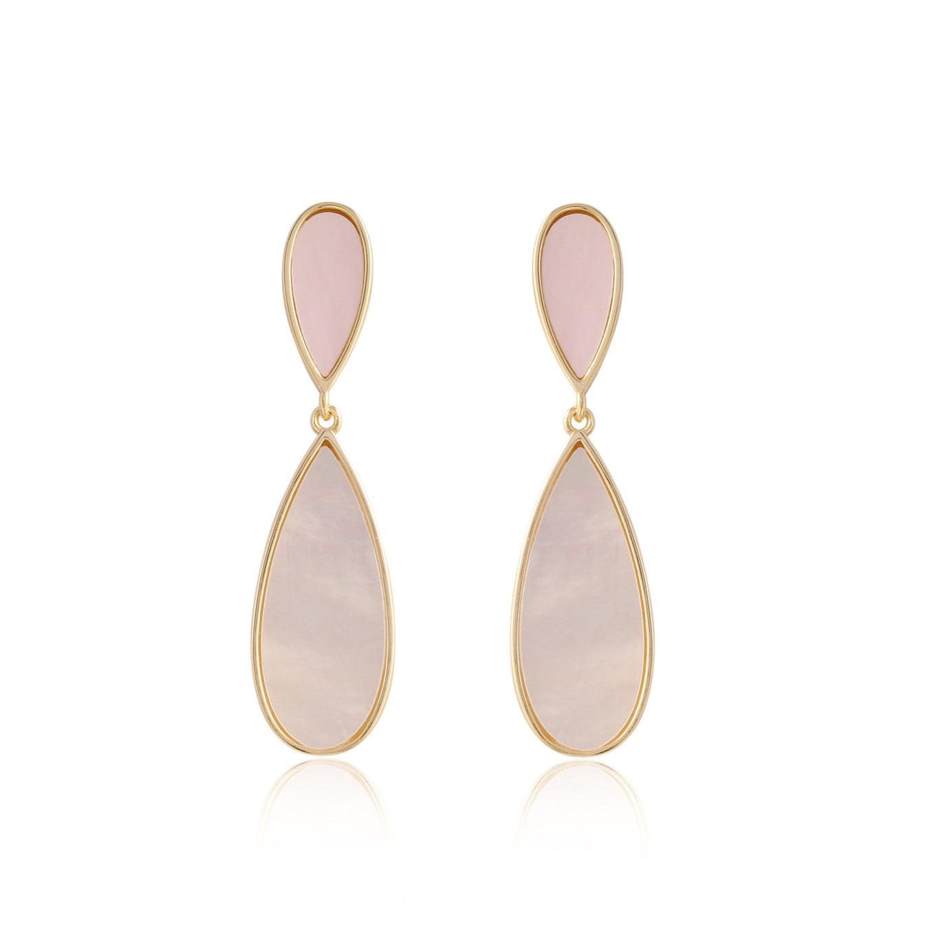 Double Mother of Pearl Flat Teardrop Earrings in Yellow Gold