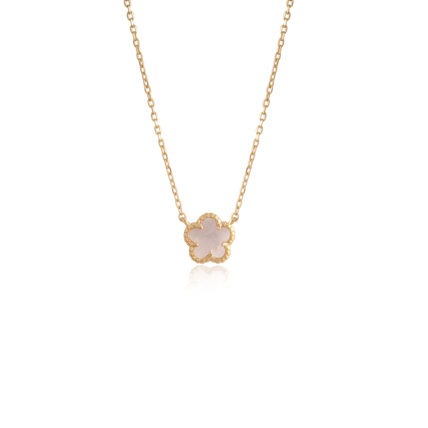 Mini Mother of Pearl Clover Pendant in Yellow Gold