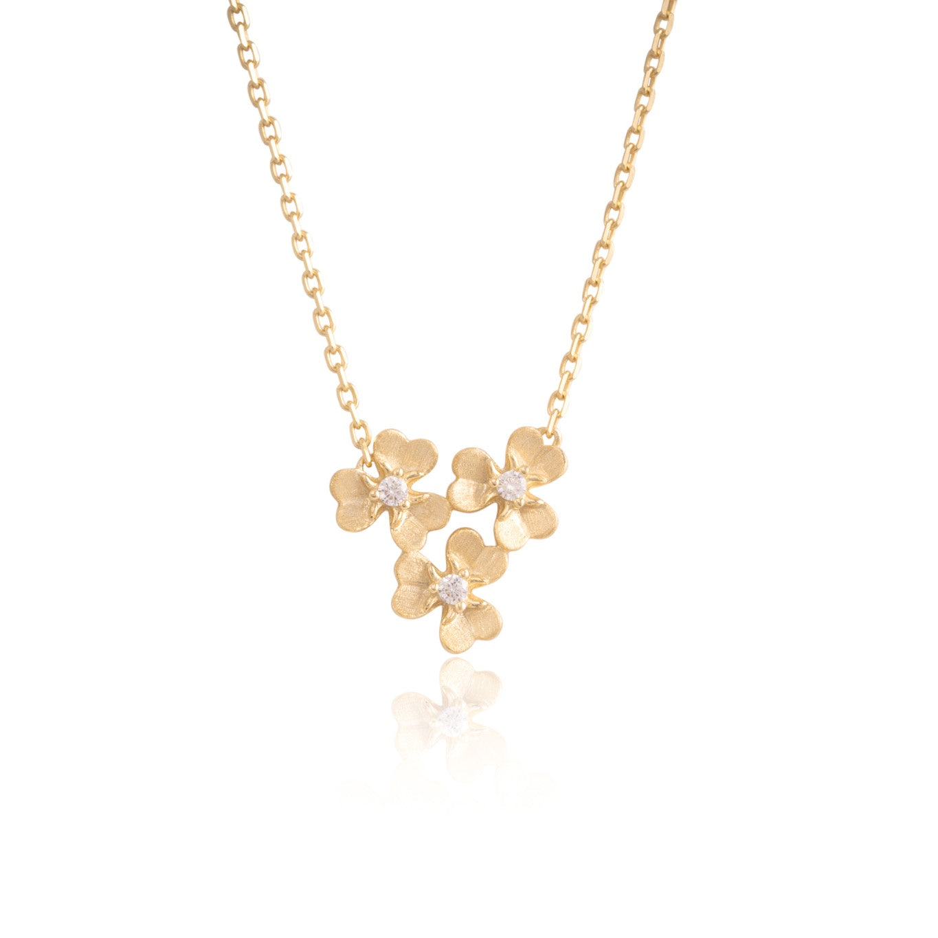 Triple Petite Matte Clover Pendant in Yellow Gold