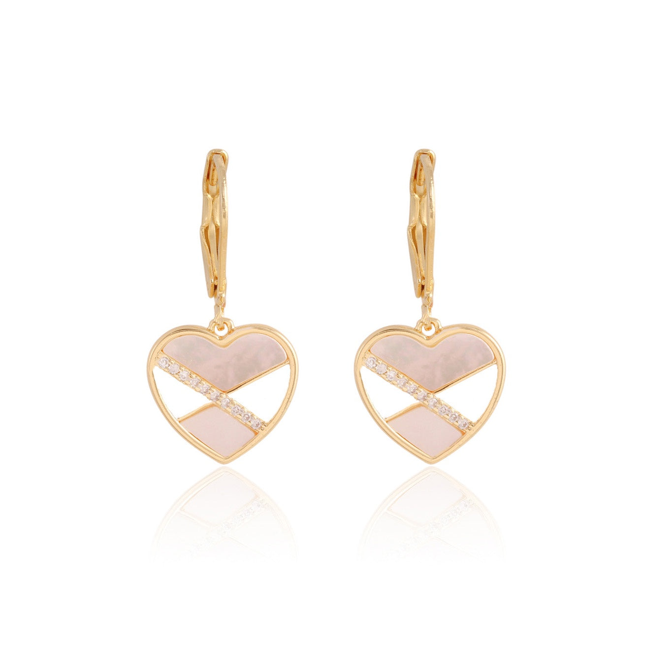 Split MOP CZ Line Heart Lever Earrings