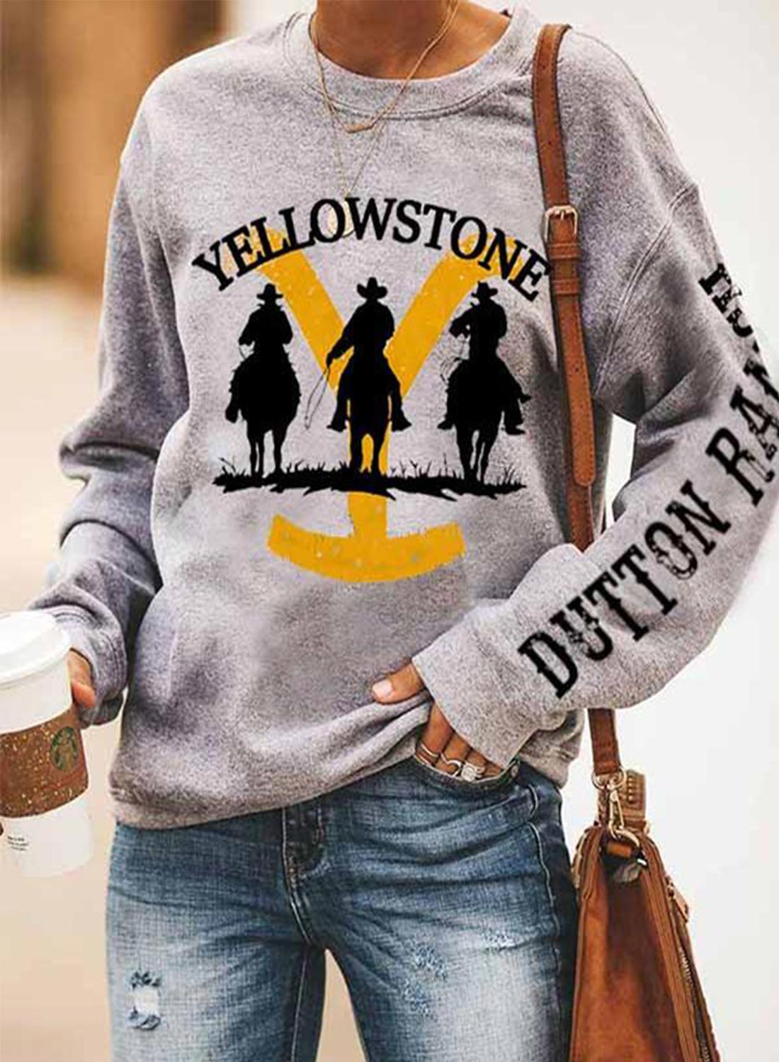 Women's Yellowstone Dutton Ranch Sweatshirts Letter/Slogan Print Long Sleeve Round Neck Sweatshirt