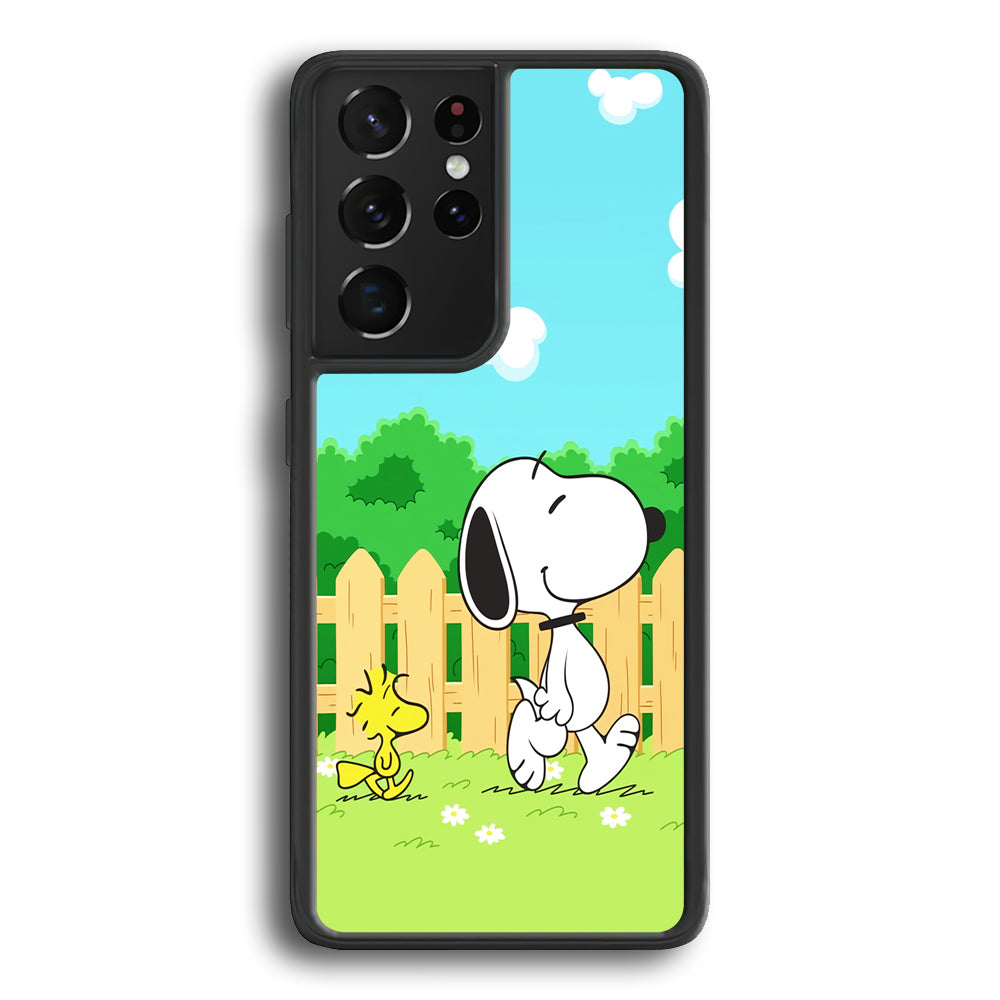 Snoopy Morning Walk Samsung Galaxy S21 Ultra Case