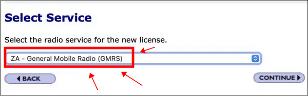 Select “ZA General Mobile Radio (GMRS)”