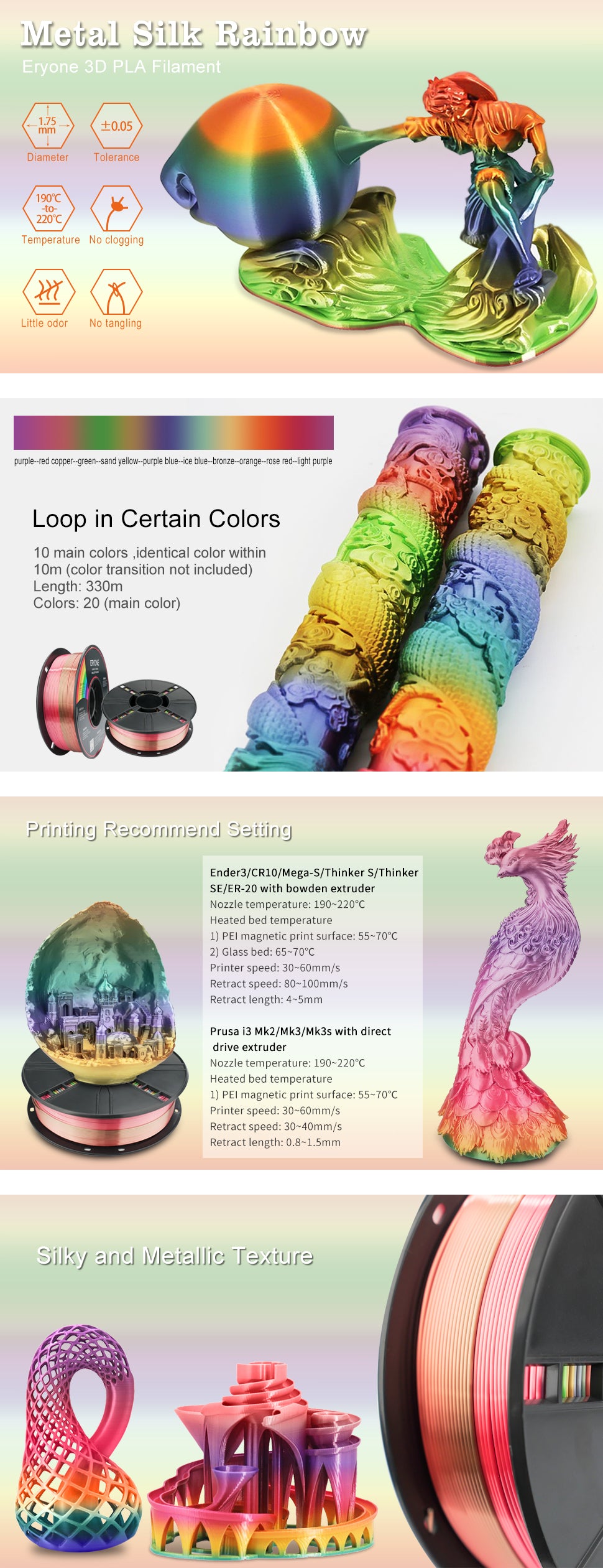 ERYONE Rainbow PLA Filament - WhatGeek