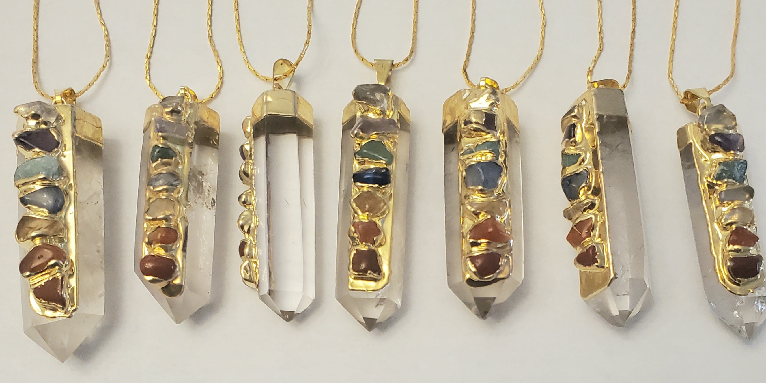 Gold clear quartz chakra necklace