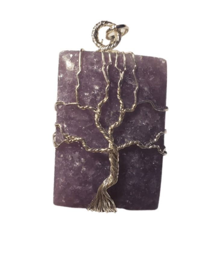 Tree of life wrapped retangle stone pendant